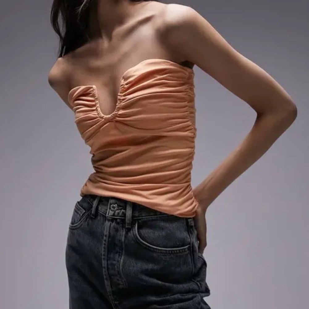 Topshop Orange Strapless Top